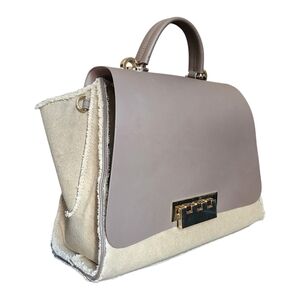 Zac Posen Eartha Gray Leather and Canvas Top Handle Medium Bag